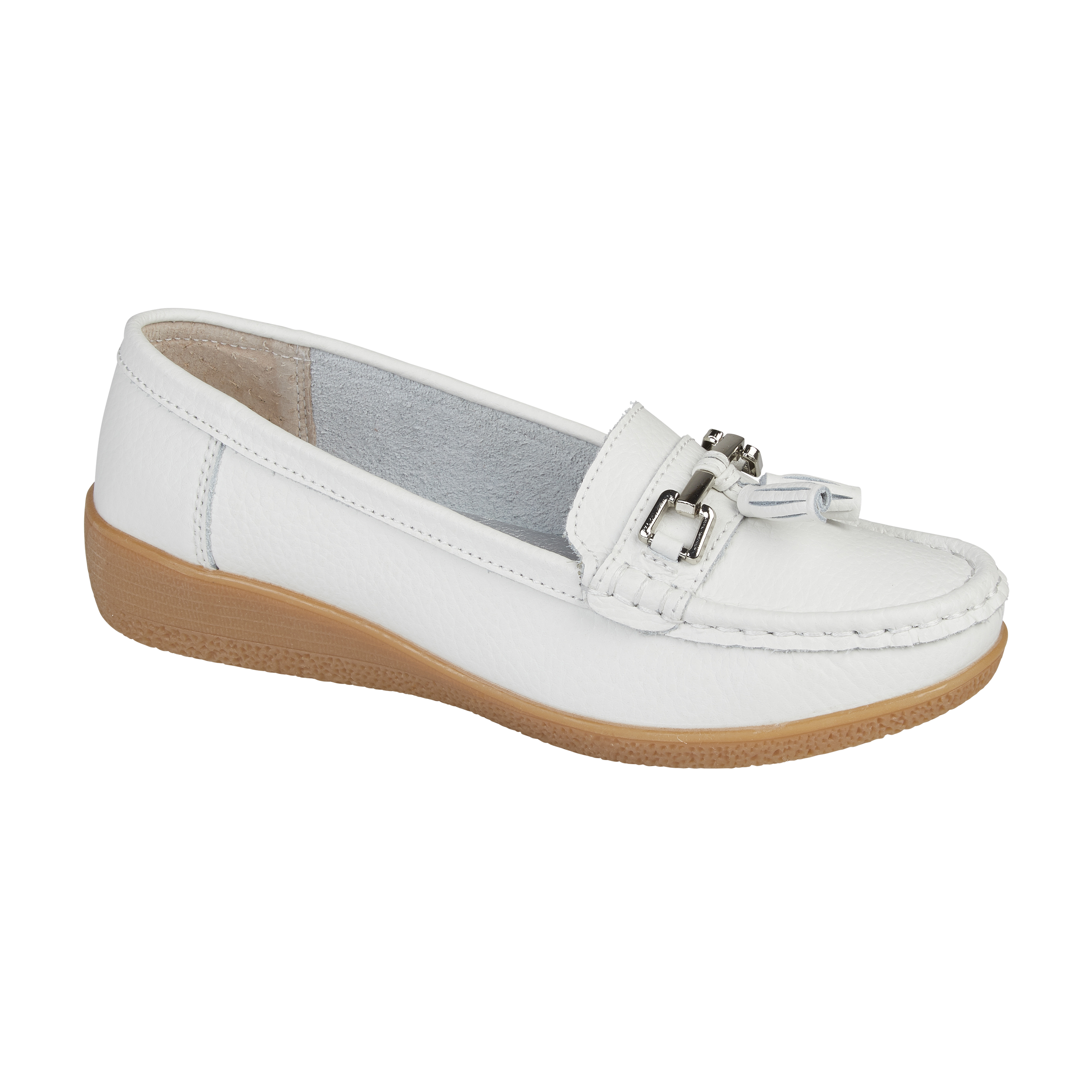 Ladies white online leather loafers